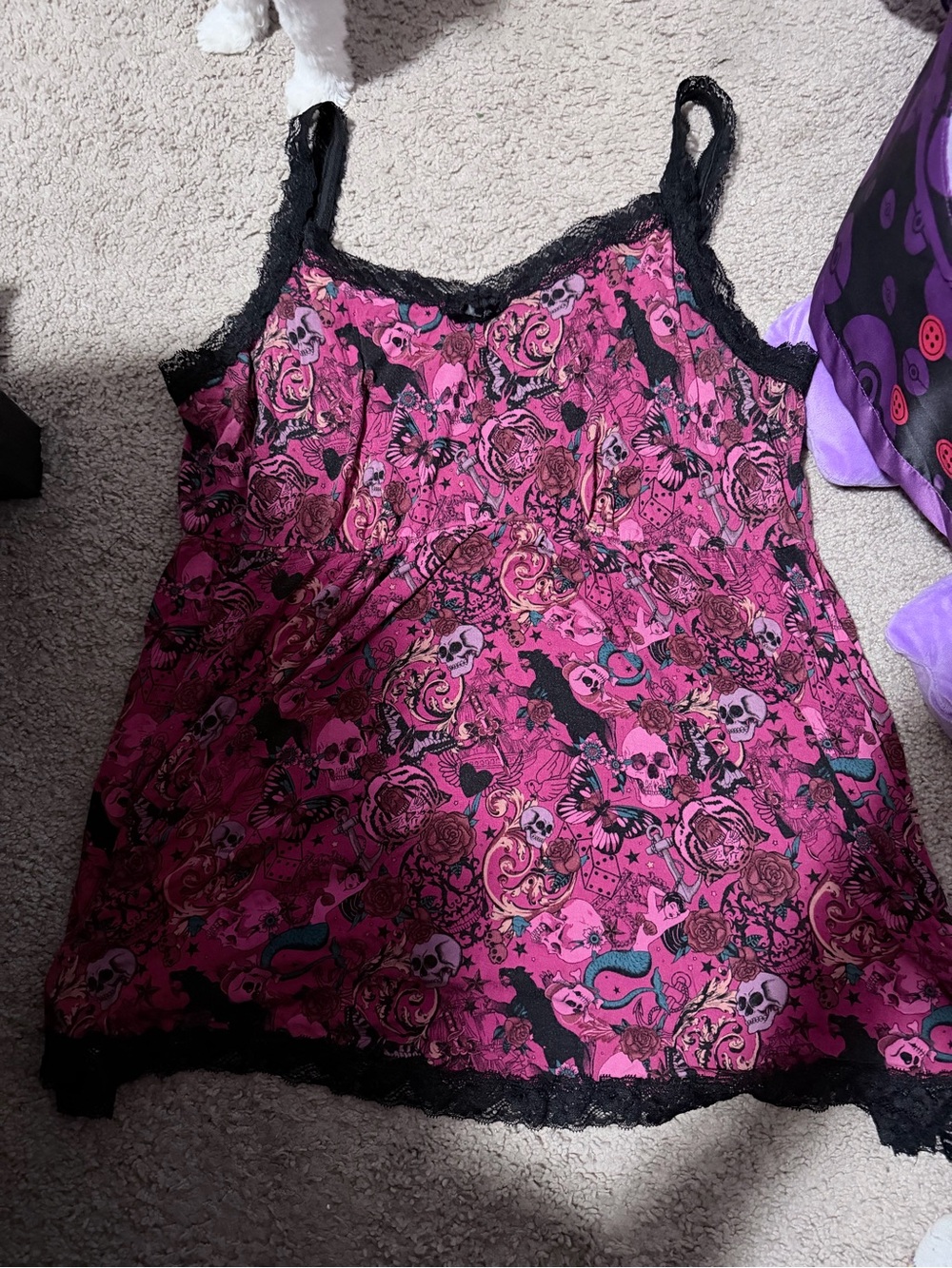 Torrid Pink Skull & Rose Lace Trim Cami Tank Top
